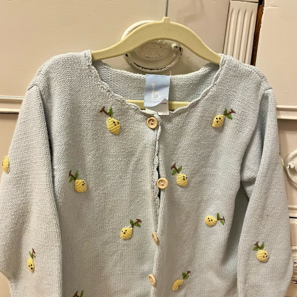 bella bliss Light Blue Knit Cardigan with Pineapple Embroidery Sfpf Size 5